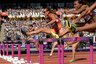 Aug 6, 2012; London, United Kingdom; Lolo Jones (USA) competes in the women's 100m hurdles during the London 2012 Olympic Games at Olympic Stadium. Mandatory Credit: John David Mercer-USA TODAY Sports